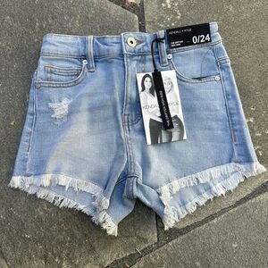 Kendall Kylie Shorts Womens  0 24 Light Blue High Rise Frayed Denim Cut Off